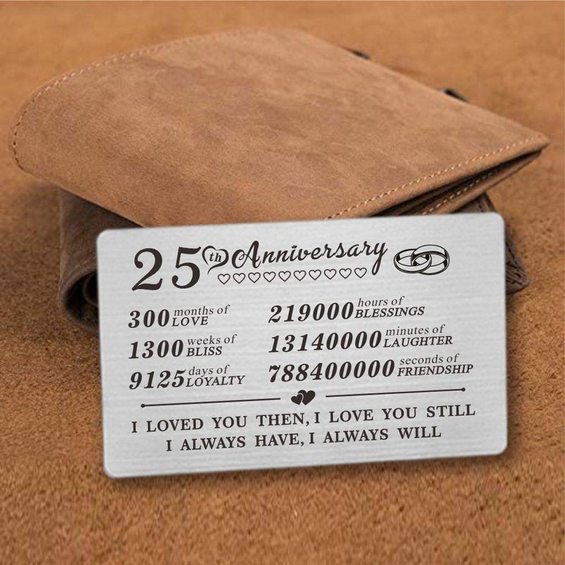DEGASKEN 25th 25 Year Wedding Anniversary Steel Gifts Wallet Card for Husband Men Him Her Couples - Image 2